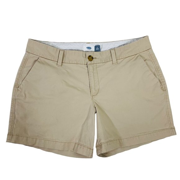 Old Navy Khaki Chino Shorts Sz 6 Mid Rise OGC Summer Casual Stretch Inseam 4.5" - Picture 1 of 10